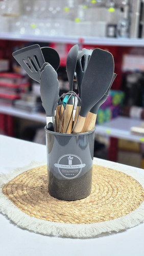 ست کفگیر ملاقه سیلیکونی خاکستری