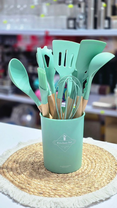 ست کفگیر ملاقه سیلیکونی سبز